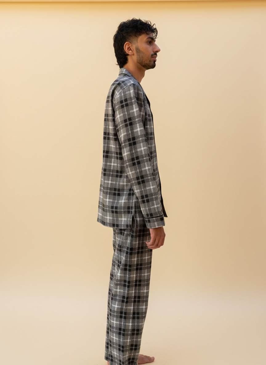 Men Brushed Flannel Button Up Set