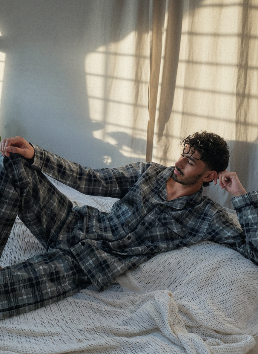 Men Brushed Flannel Button Up Set