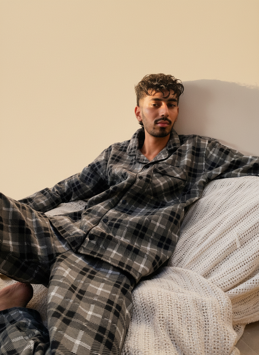 Men Brushed Flannel Button Up Set